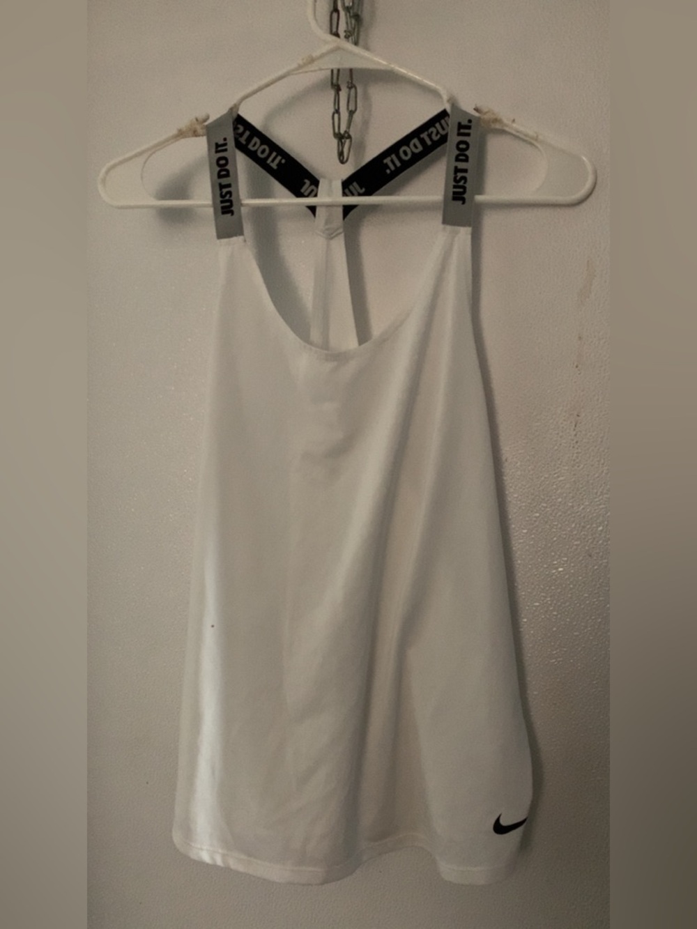 Nike White Racerback Tank Top with Black Logo and Branded Straps